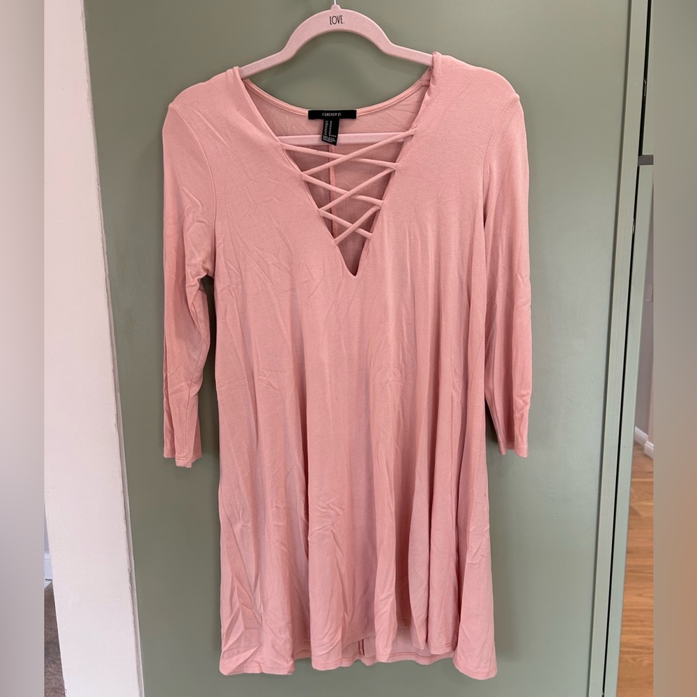 Baby pink Forever21 mini dress with criss cross detailing